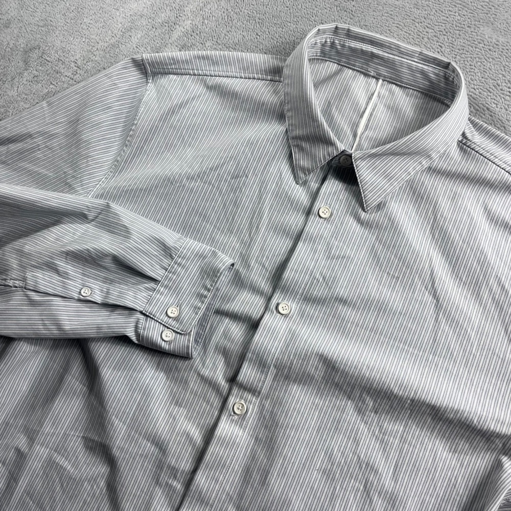 Lululemon Mens Grey White Pinstripe Button Down Long Sleeve Shirt Size XL